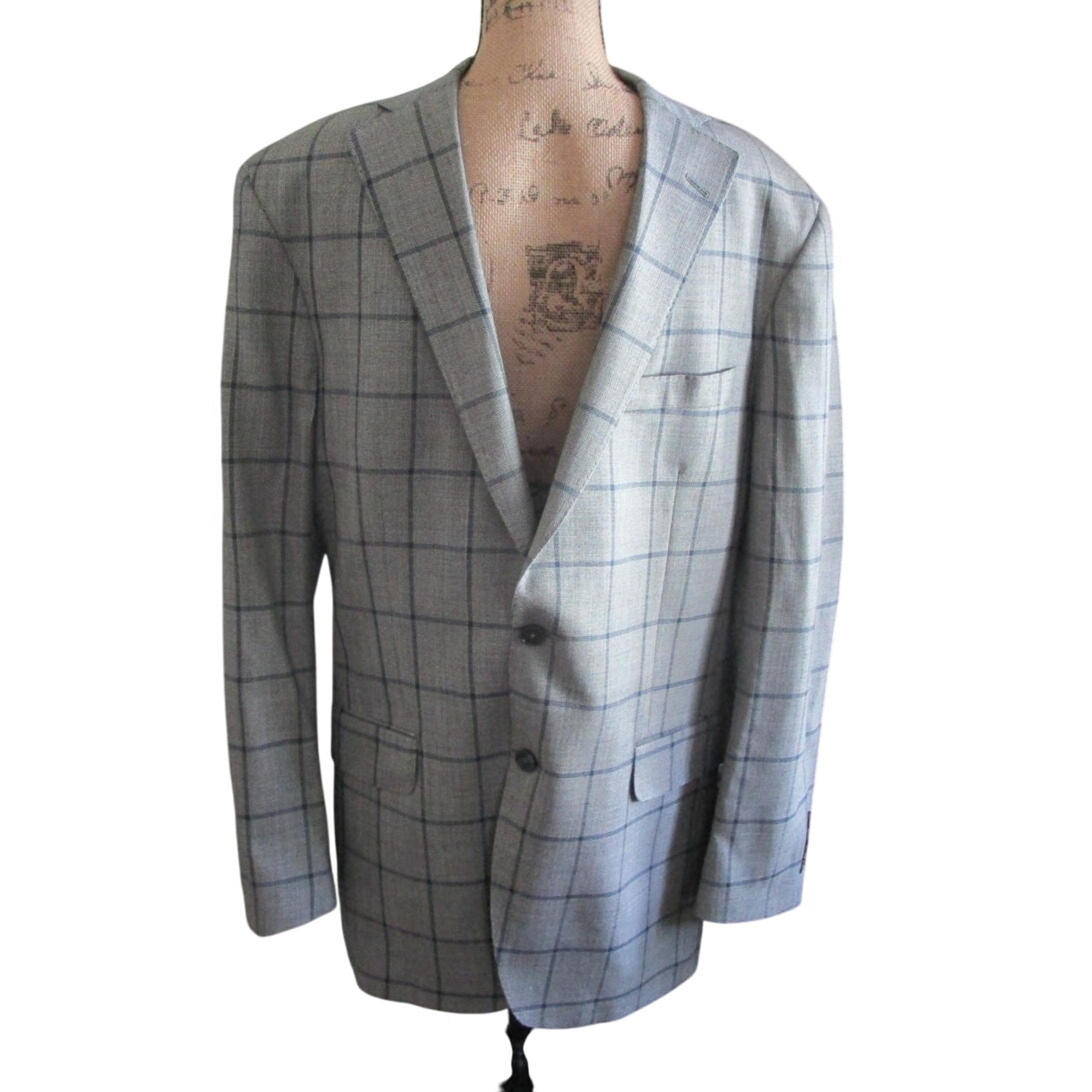 Hardwick Gray Plaid Wool & Silk Single Breasted Suit Jacket Size 42L Men Lined