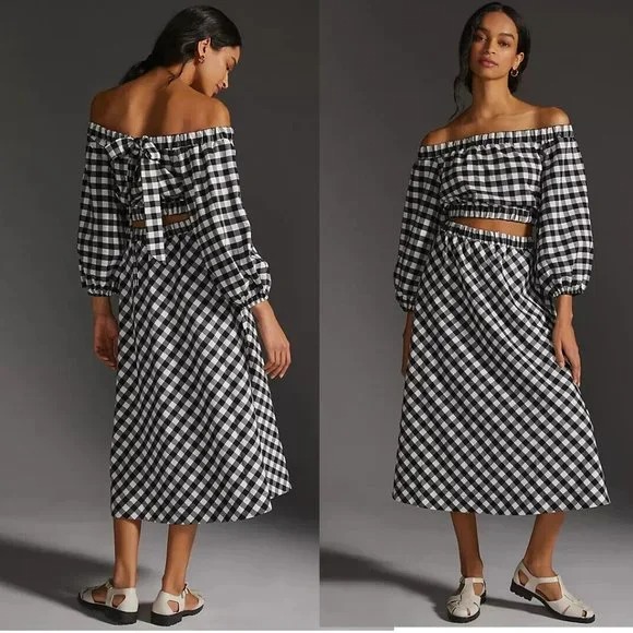 Anthropologie Maeve Gingham Skirt Set