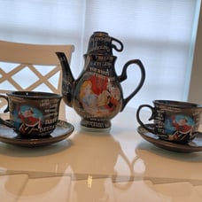 NEW Authentic Disney Alice in Wonderland Tea Pot with Cups & Saucers