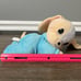 Nova World Cream Tan Blue Turquoise Puppy Dog Laying Down Plush