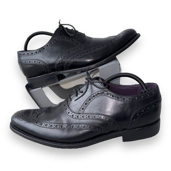 Charles Tyrwhitt Derby Brogue Wingtip Shoes Black Leather Men's 9.5