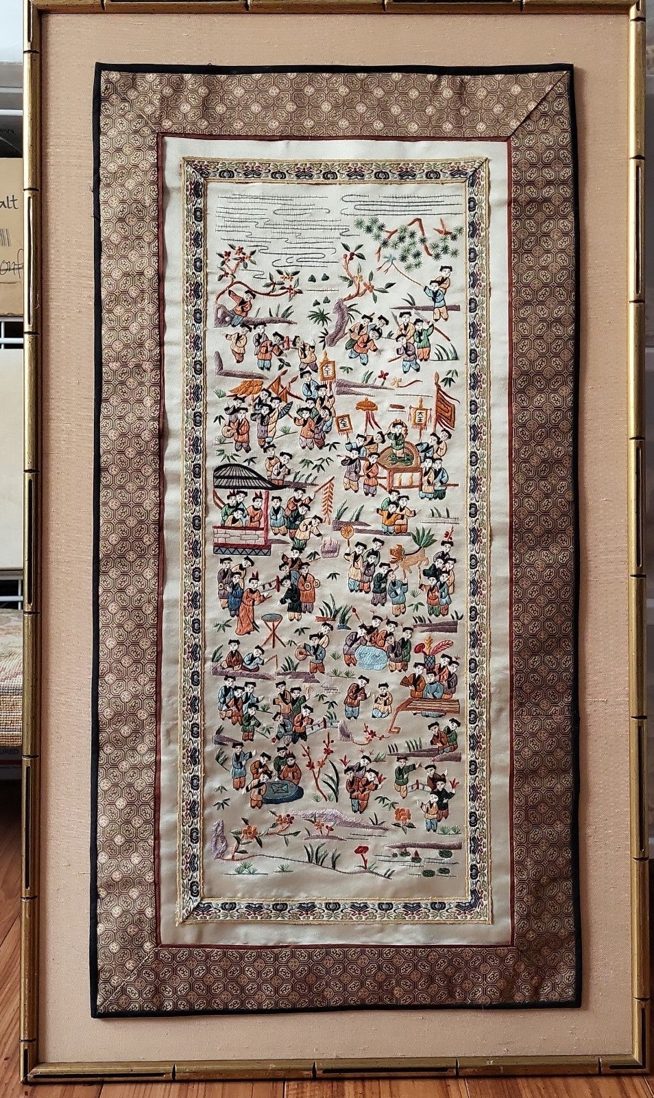 Vintage Chinese handmade Embroidered Hundred children silk Art farmed