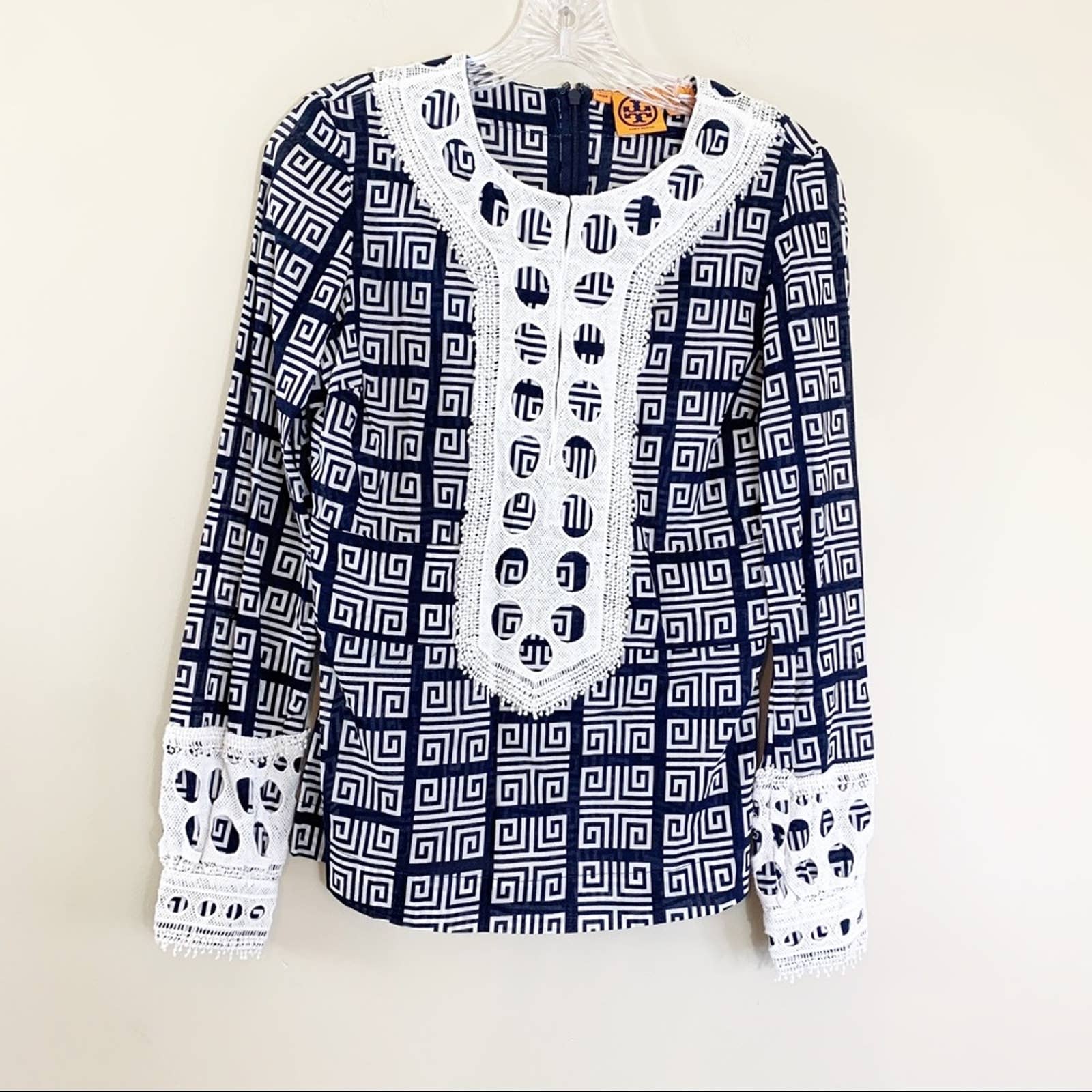 Tory Burch Derelia Navy/White Tunic Crochet Top