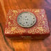 Antique CHINESE CLOISONNE Red jewelry Boxes Lidded With ENAMEL gold FLORAL DESIG