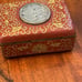 Antique CHINESE CLOISONNE Red jewelry Boxes Lidded With ENAMEL gold FLORAL DESIG