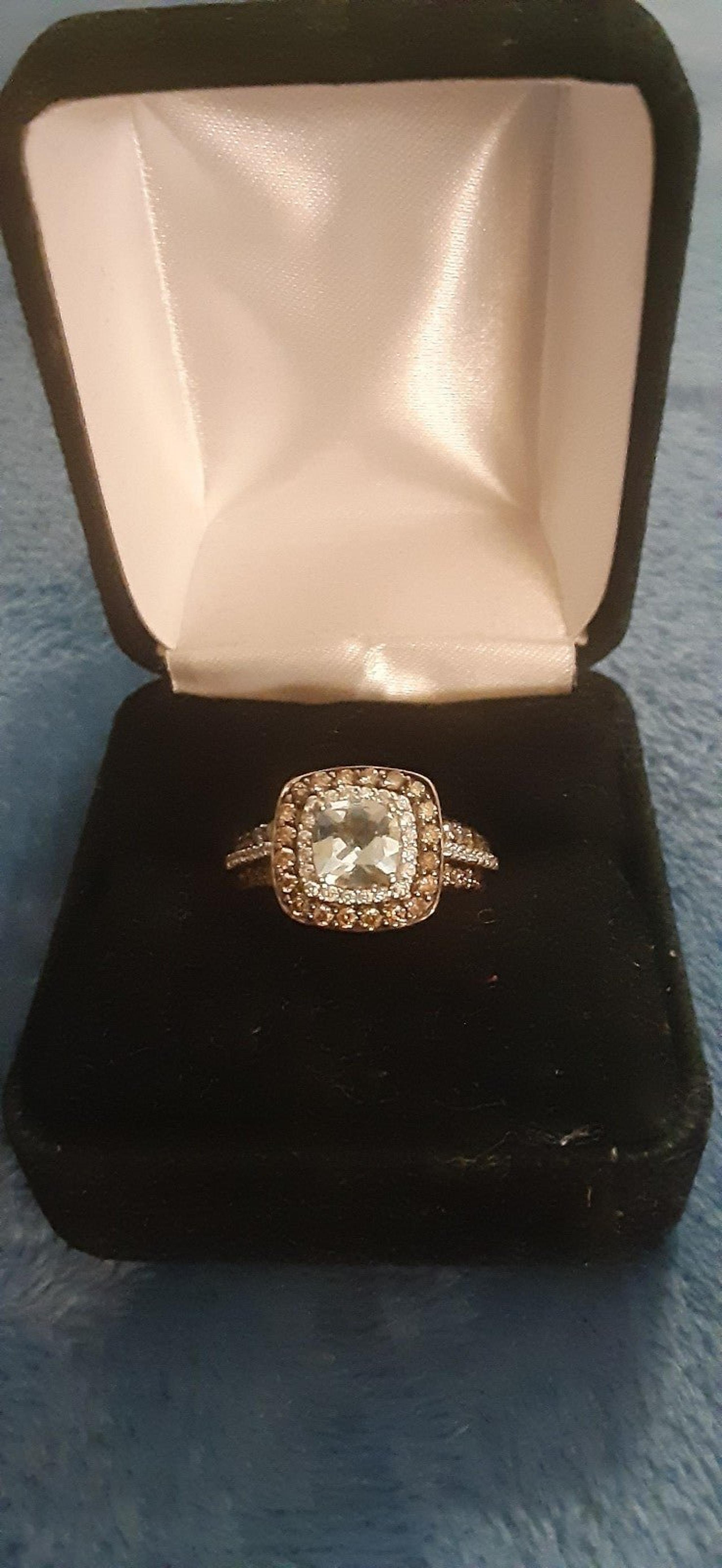 Levian Chocolate and White Diamond Aquamarine setting 14k white gold Ring
