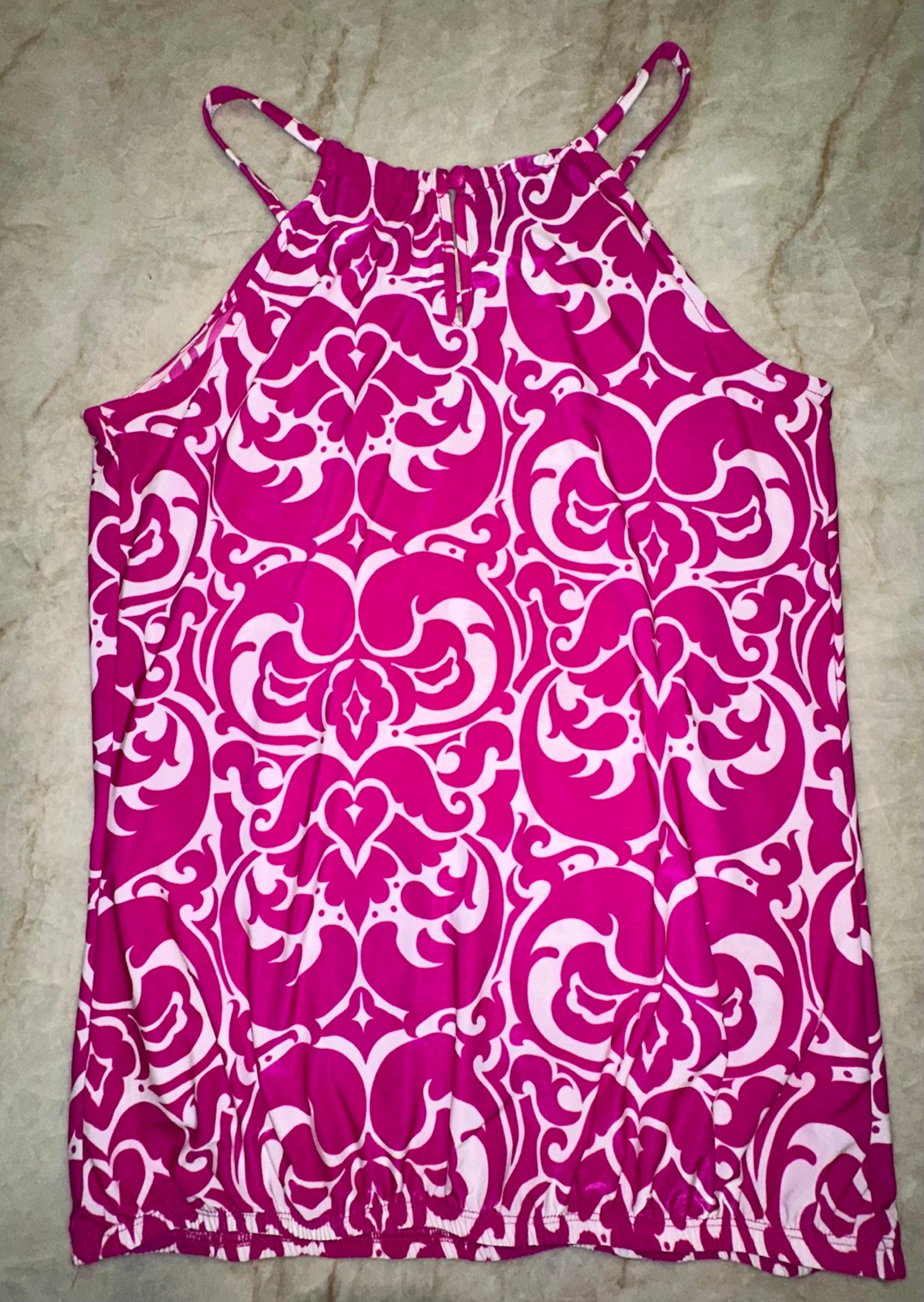 INC International Concepts Pink & White Floral Halter Top w Silver Accents, S