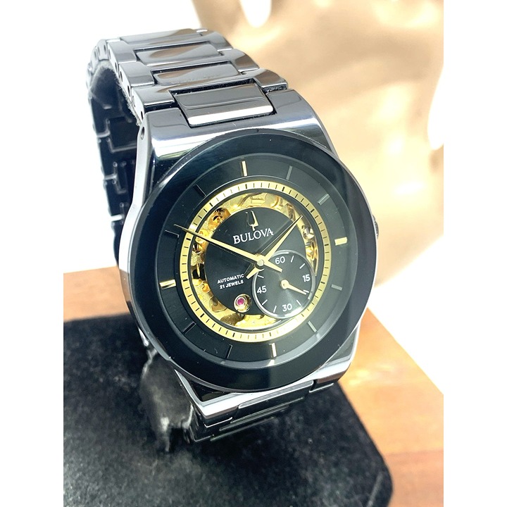 Bulova Men's Watch 98A291 Automatic Gold Black Dial Ceramic Millennia 41mm