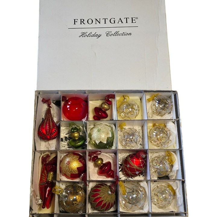 Frontgate Christmas Tree Ornaments Large Glass Holiday Decor 19 Original Box