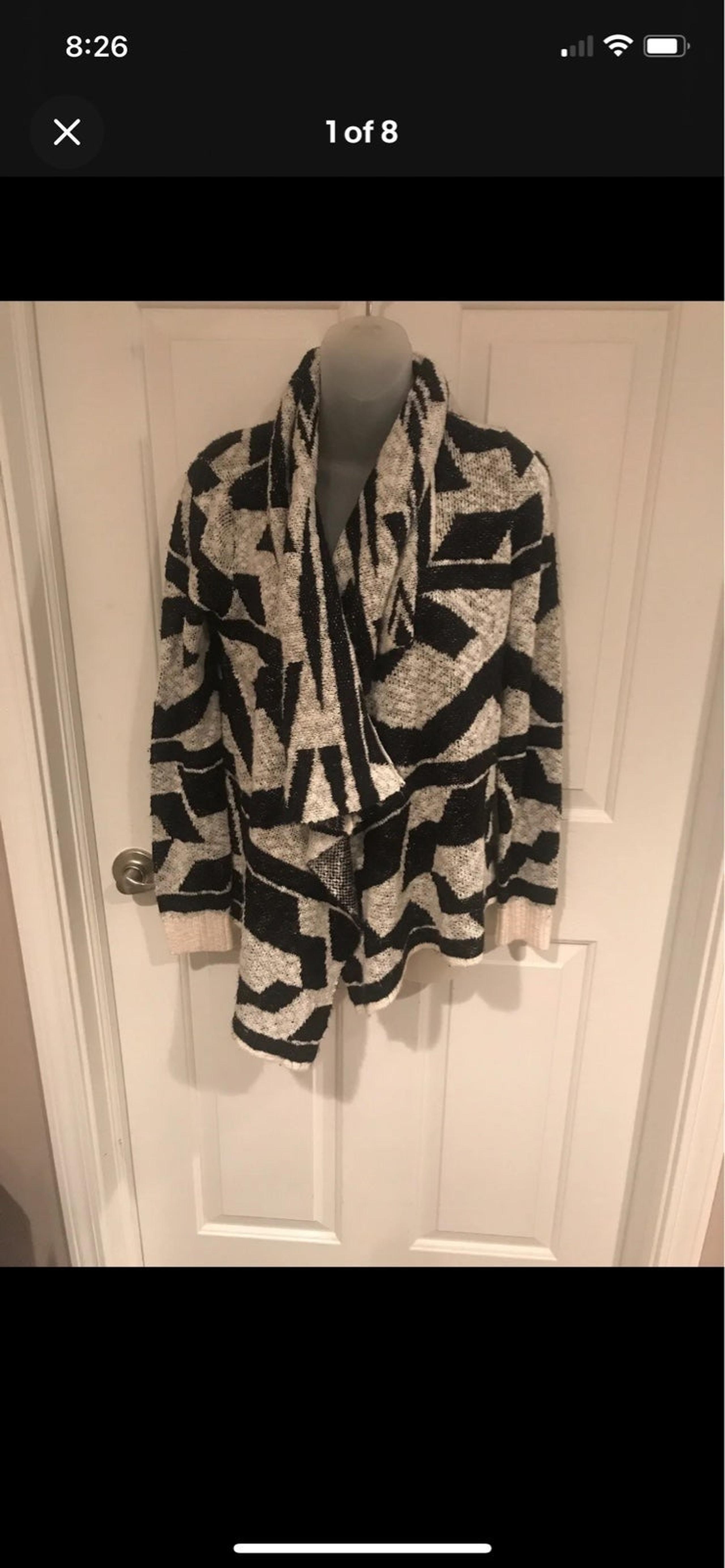 Element Womens Small Black White Open Front Sweater Cardigan B35