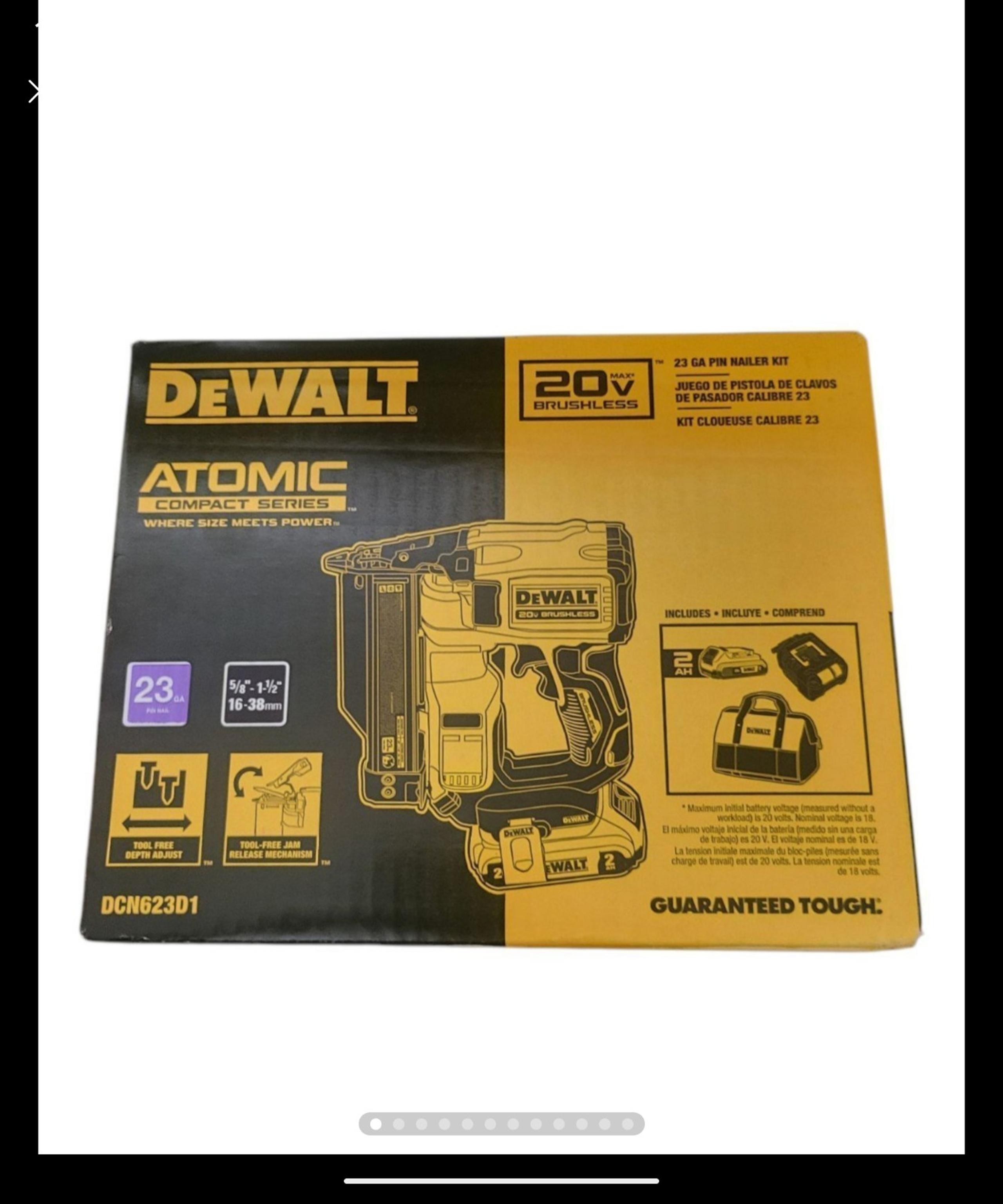 BRAND NEW DeWalt DCN623D1 20V MAX ATOMIC 23 GA. Cordless Compact Pin Nailer Kit