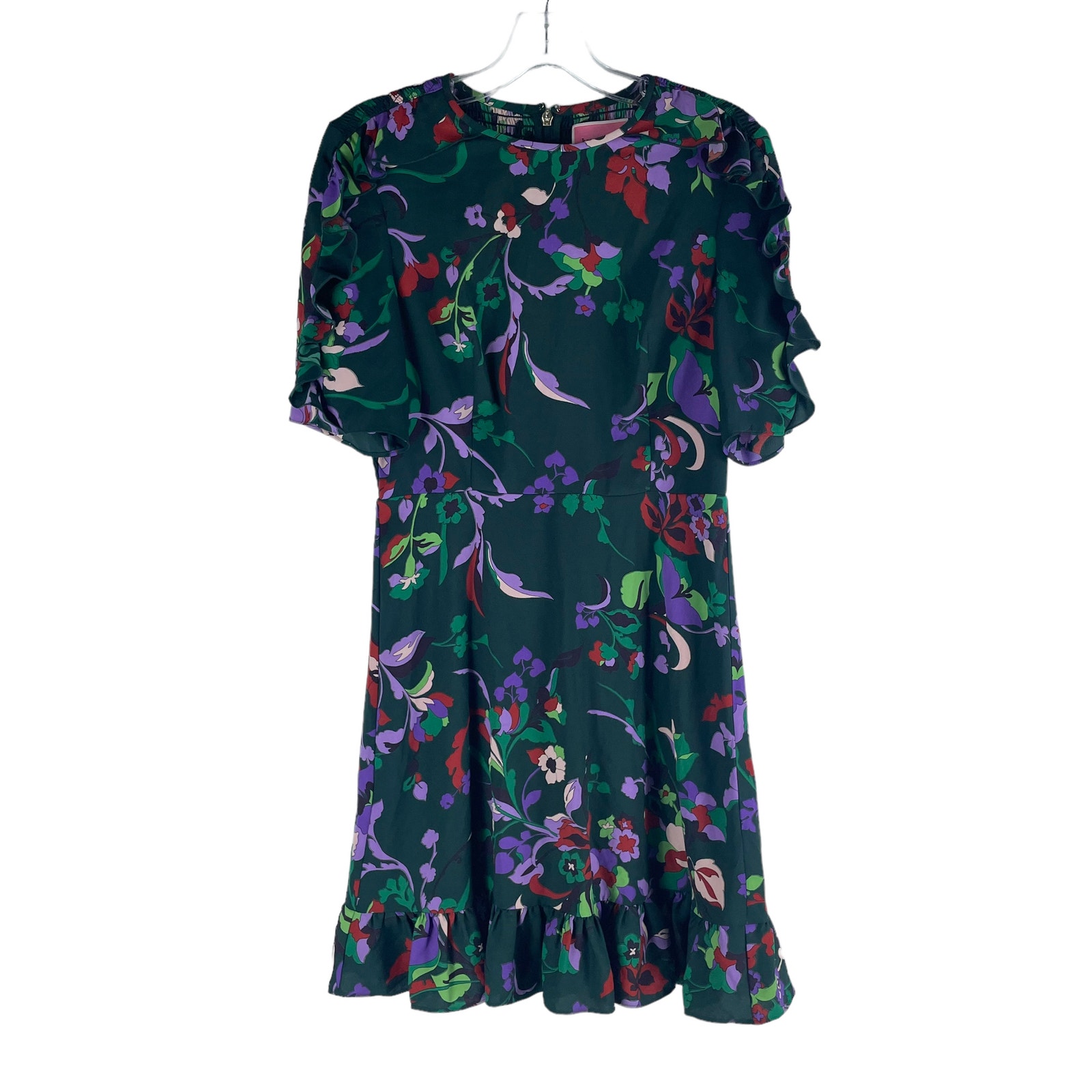 Kate Spade Fleur Nouveau Mini Dress Smocked Ruffle Green Size 4