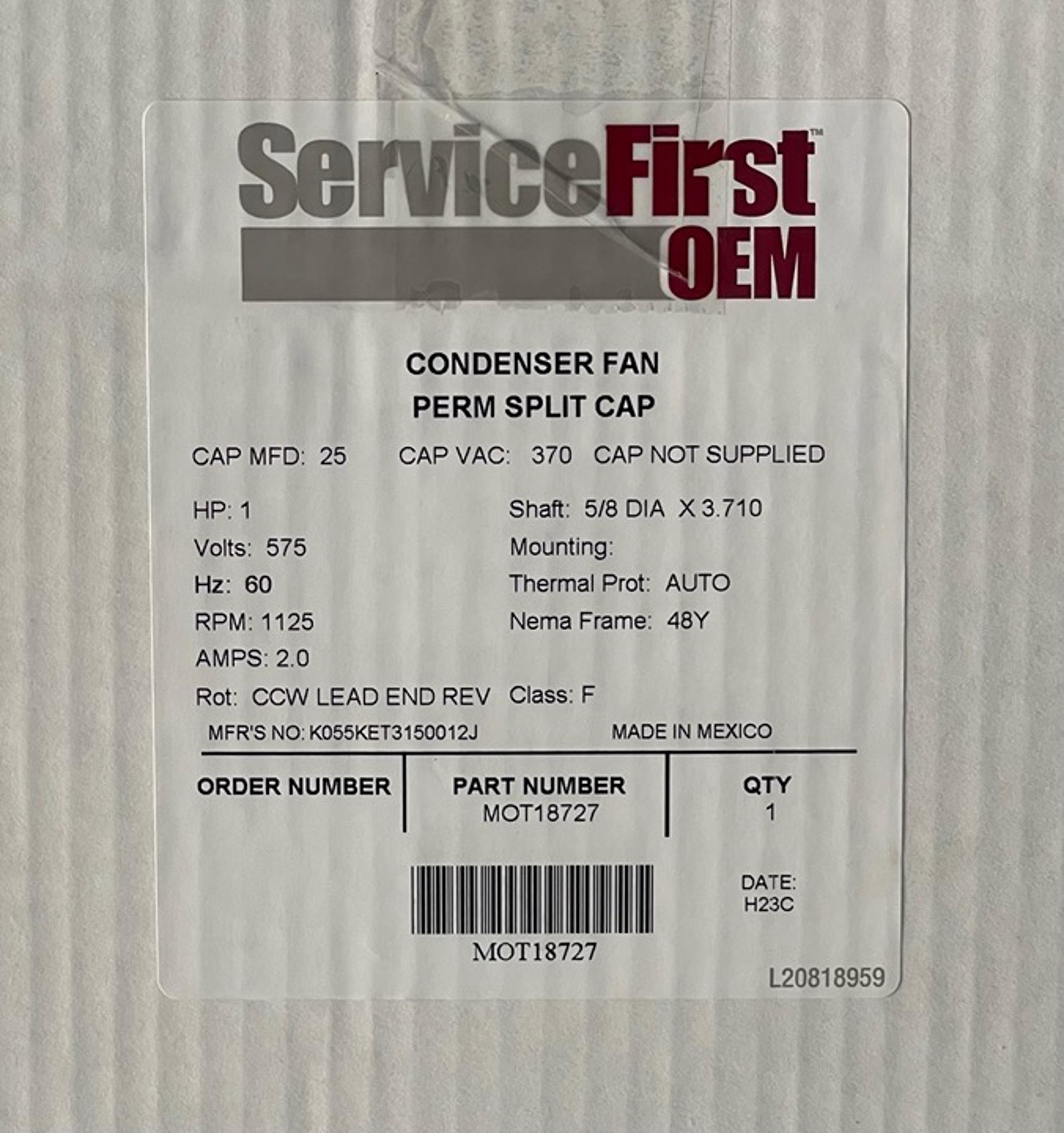 Trane Service First OEM 1 HP HVAC Motor MOT18727 Read Description
