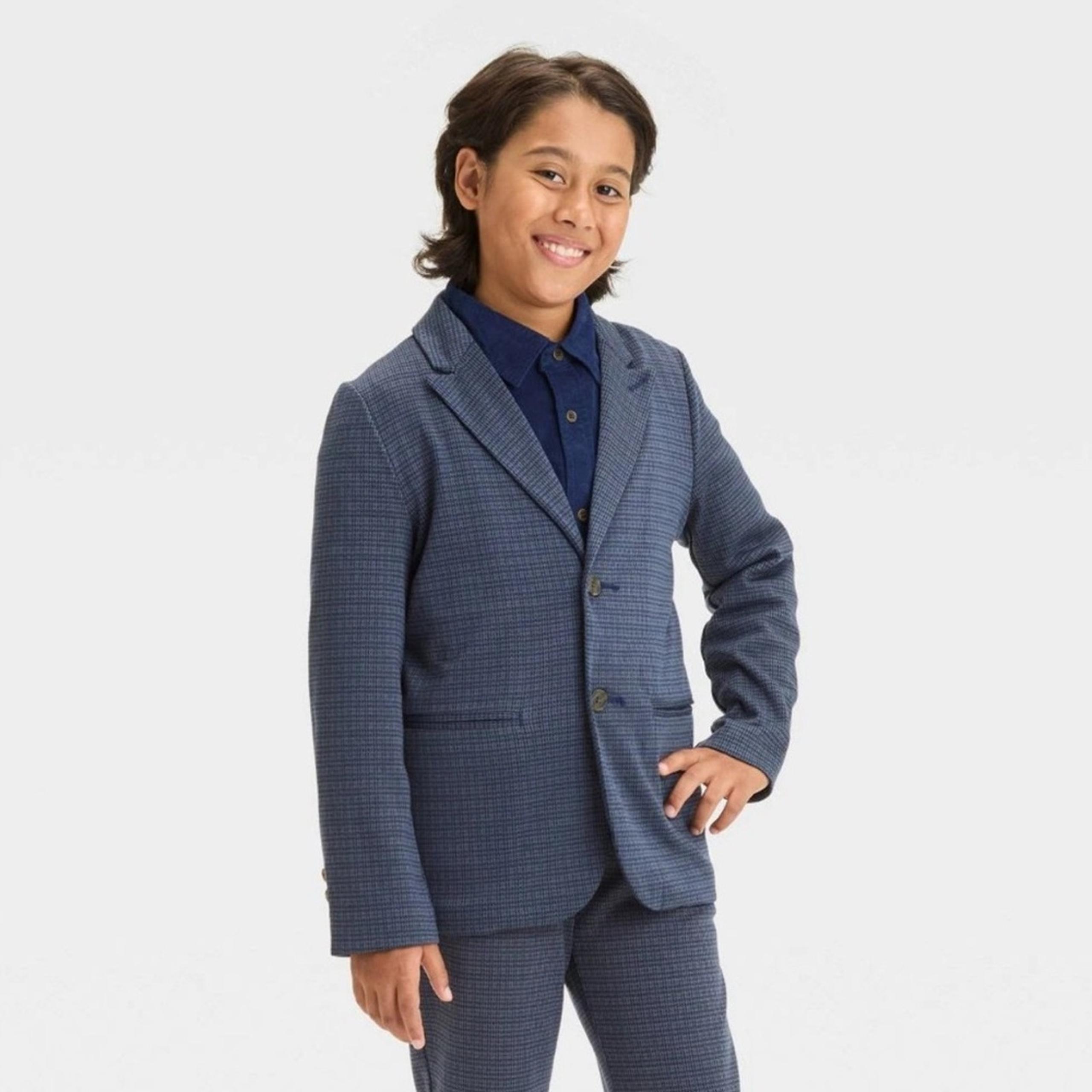 NWT Navy Blue Boys Knit Plaid Two Button Blazer Jacket Lined Size 4 - Cat & Jack