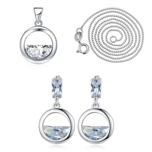 [Set of 2]925 Silver Diamond Waterdrop