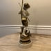 L F Moreau Boy with Fishing Pole - Fisherman Heavy Figural Spelter Lamp - Nice