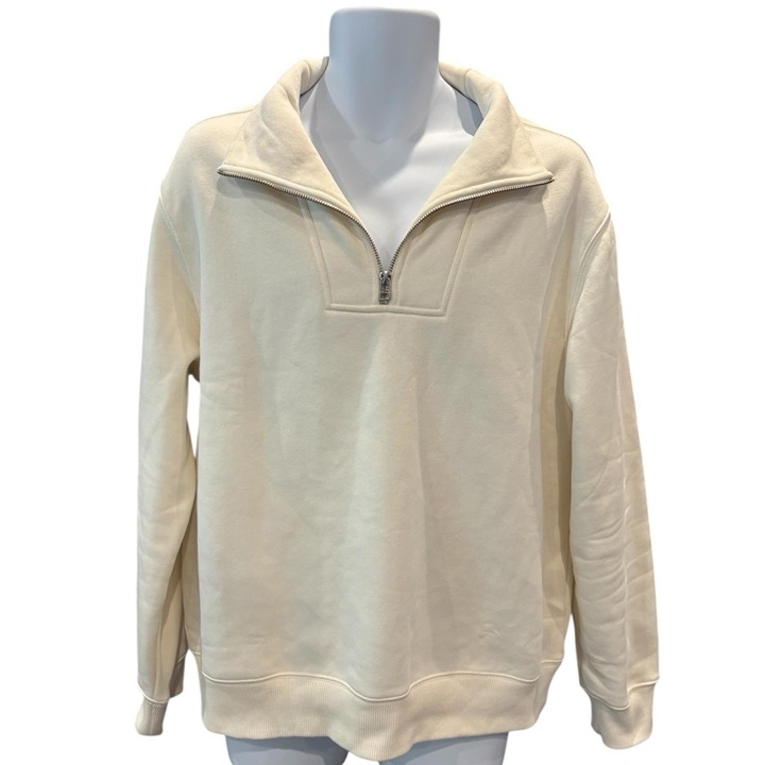 H&M Men’s Quarter-Zip Sweatshirt Cream Beige Pullover NWT Size L (Small Flaw)
