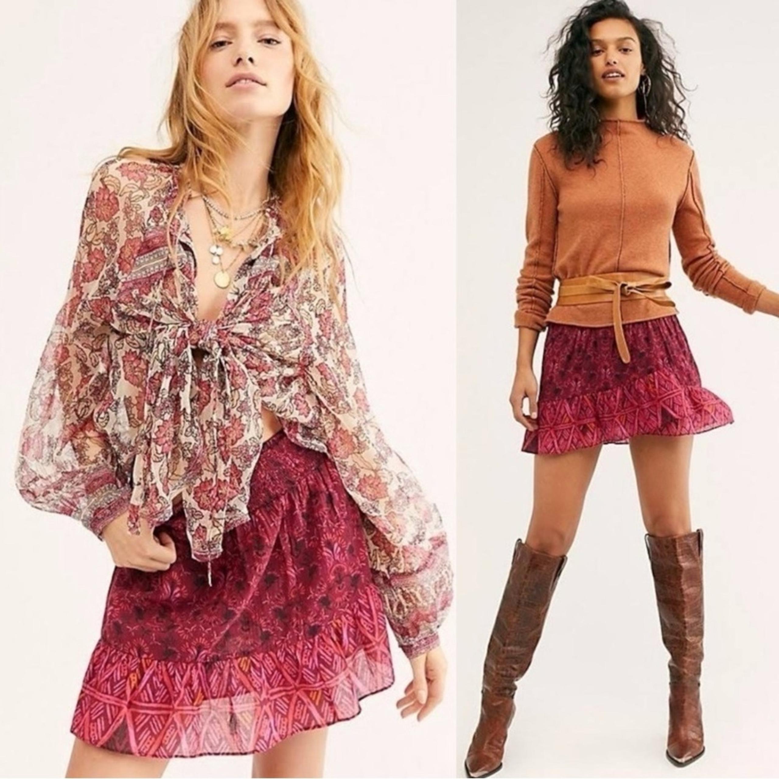 Free People Riviera Mini Skirt in Pop Combo Size Small Bohemian Beach Summer