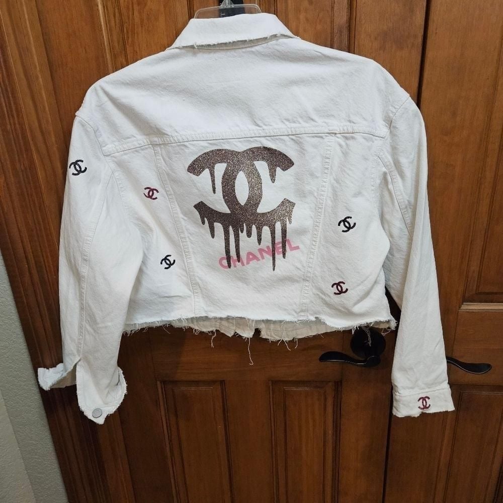 SOLD SOLD SOLDBoutique Custom Repurposed white Jean jacket