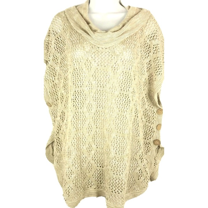 CJ Banks Open Knit Poncho Shawl Size 1X Tan Beige Spring Party Gift Festival