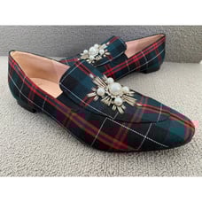 J. Crew Size 8.5 Jamie Tartan Plaid Pearl Red Green Embellished Loafer