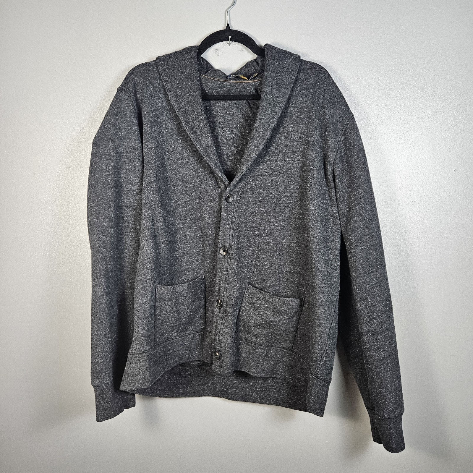Polo Ralph Lauren Sweater Size XL Gray Fleece Cardigan Shawl Collar Grandpa