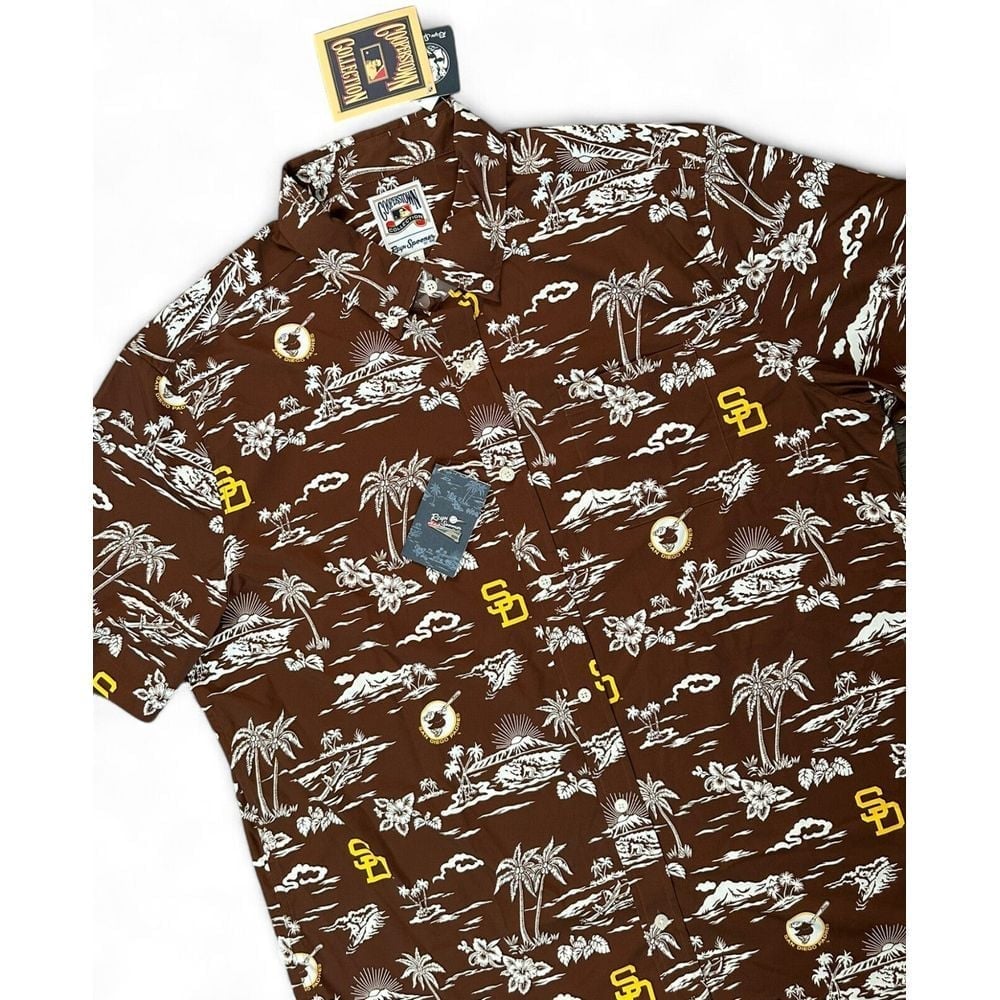 NWT San Diego SD Padres Reyn Spooner Kekai Button Down Shirt Brown Size XL