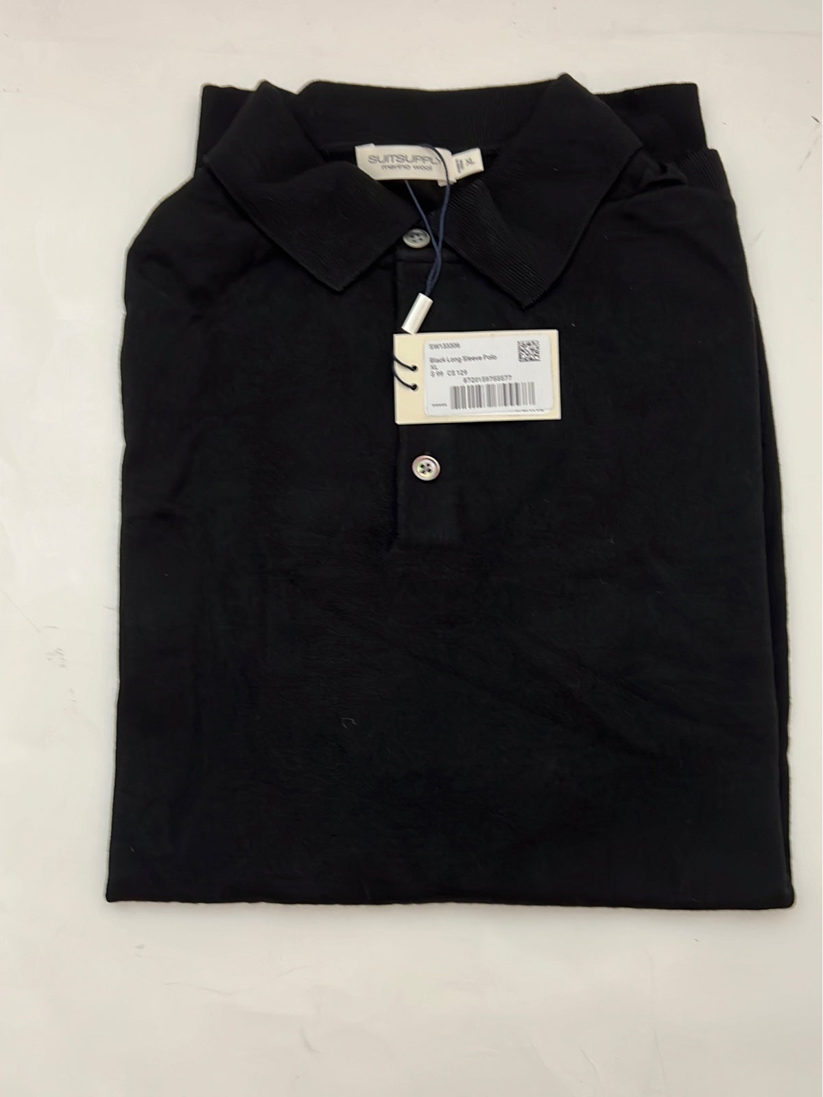 Suitsupply Navy long Sleeves Polo Merino Wool Shirt XLG