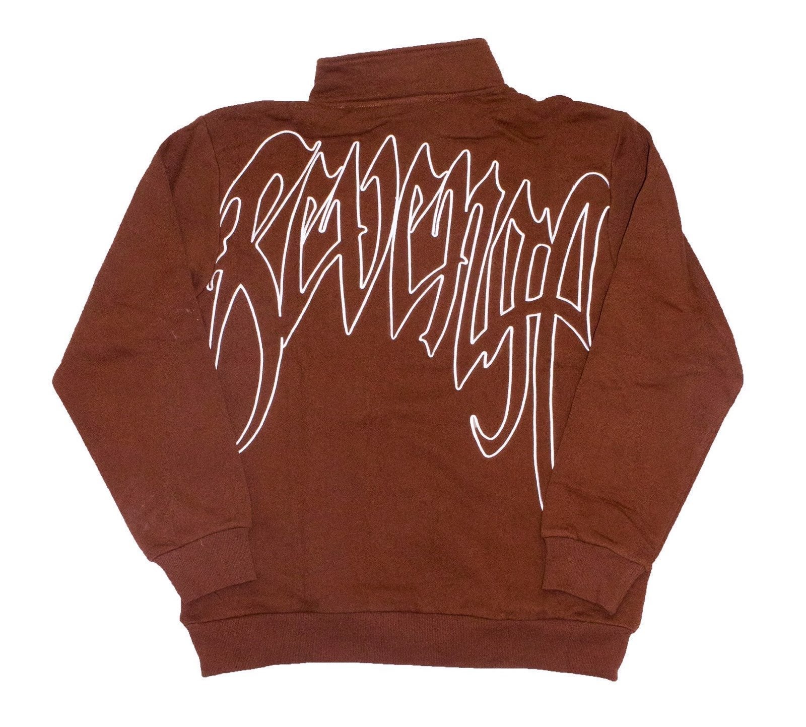Revenge Embroidered Logo Zip Up Sweater Brown Medium