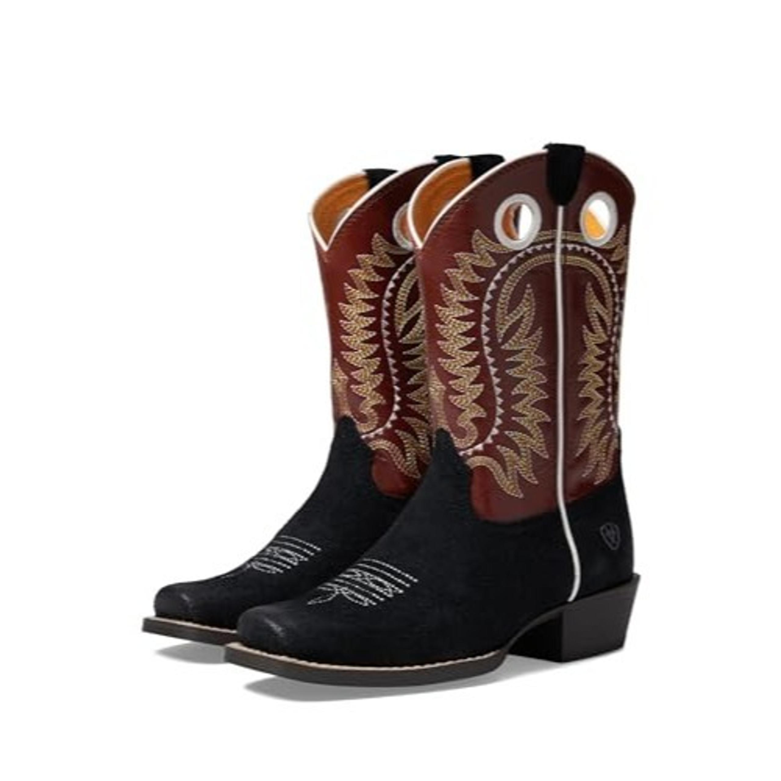 Ariat Youth Kid's 3.5 Cutter Toe Derby Monroe 8" Western Boots Black Roughout/Cr
