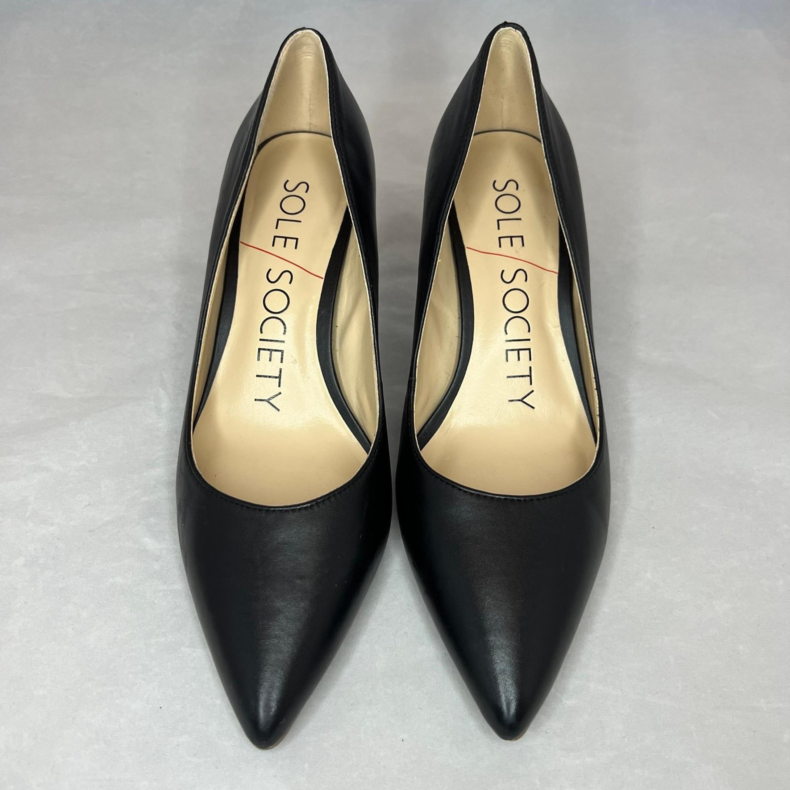 NWOB Sole Society Black Pumps Pointed Toe Heels Classic Leather Formal Shoes