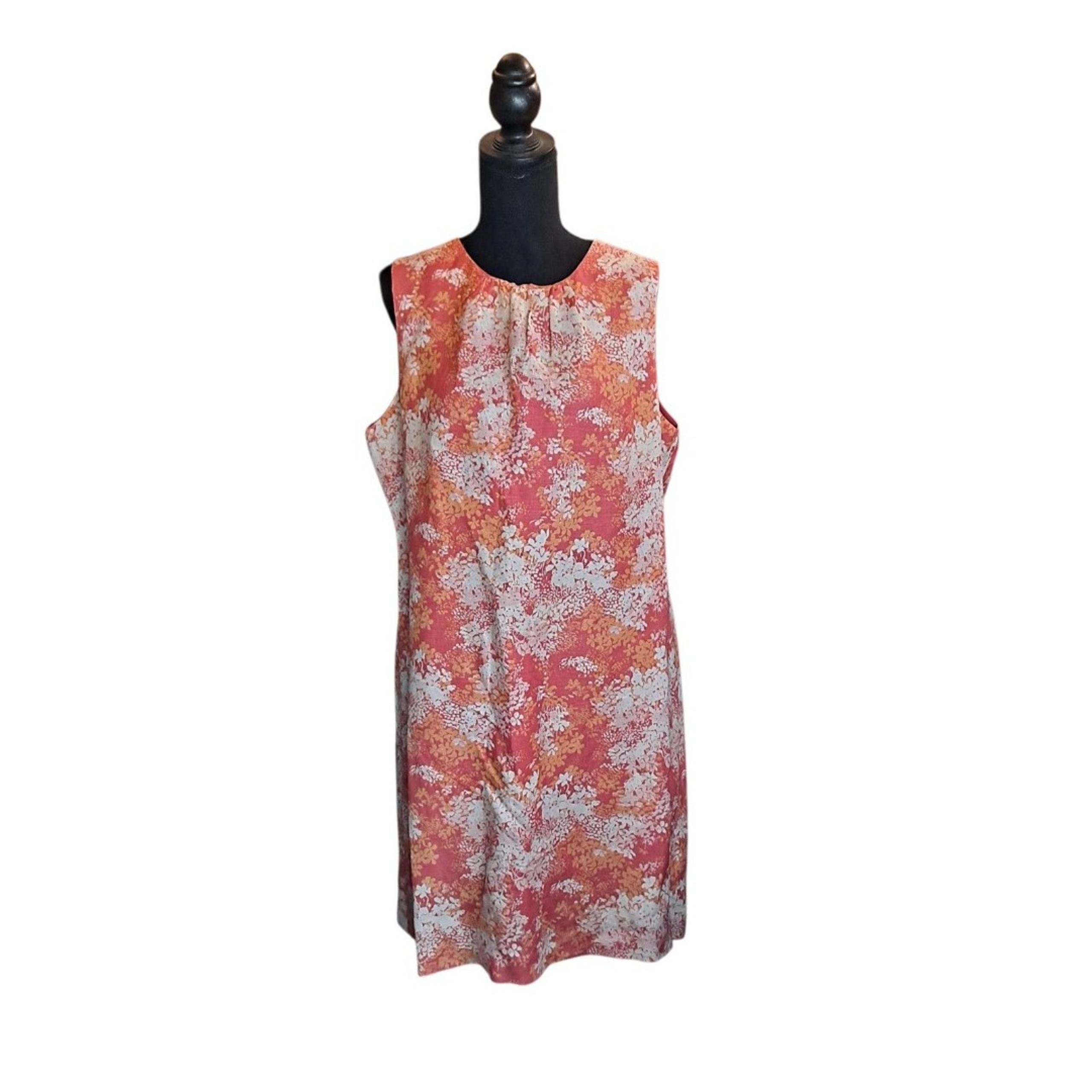 Madison Linen Blend Dress Womens Sz 16 sleeveless floral lined orange white