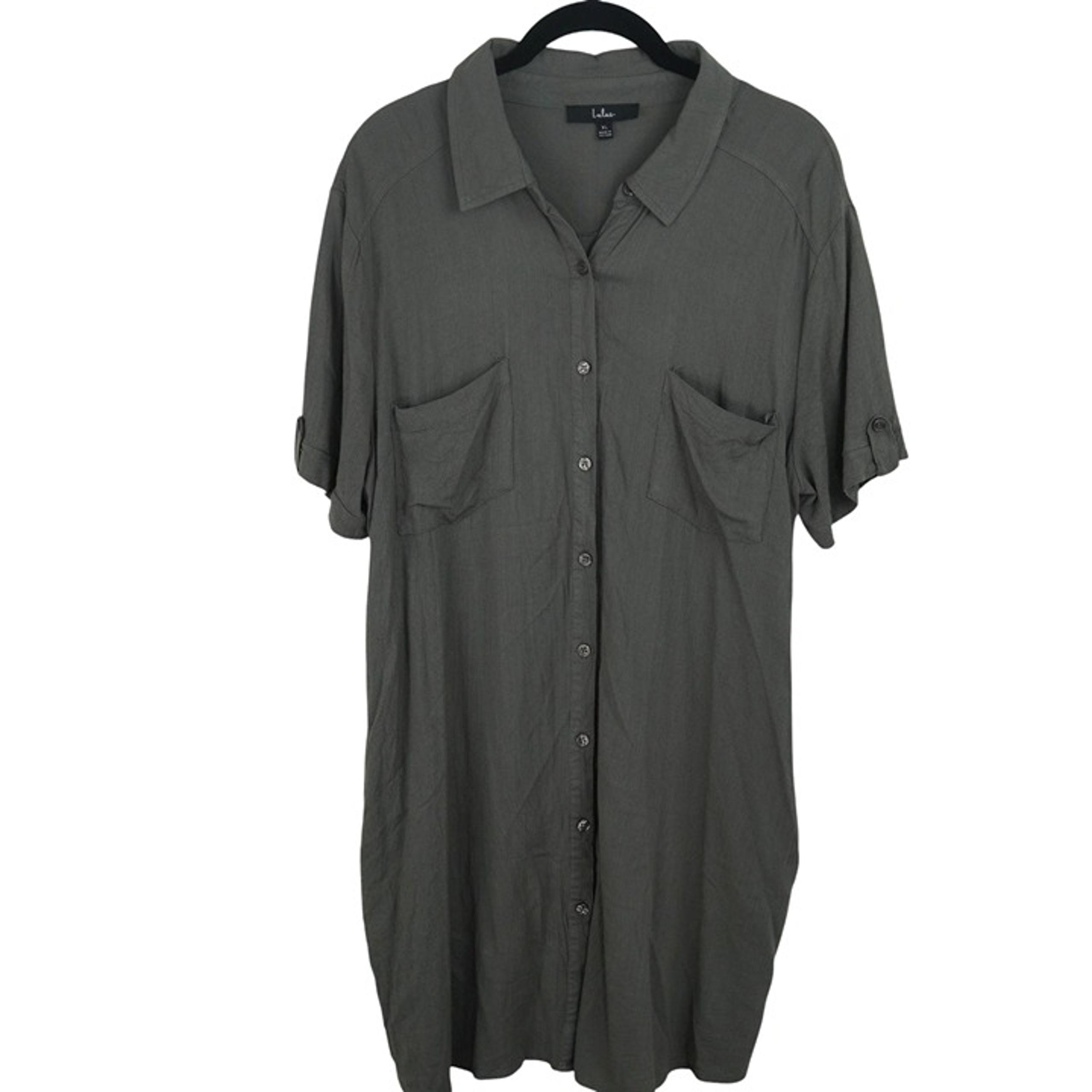 Lulus Womens Oxford Comma Button-Down Shirt Dress Lagenlook  Size XL