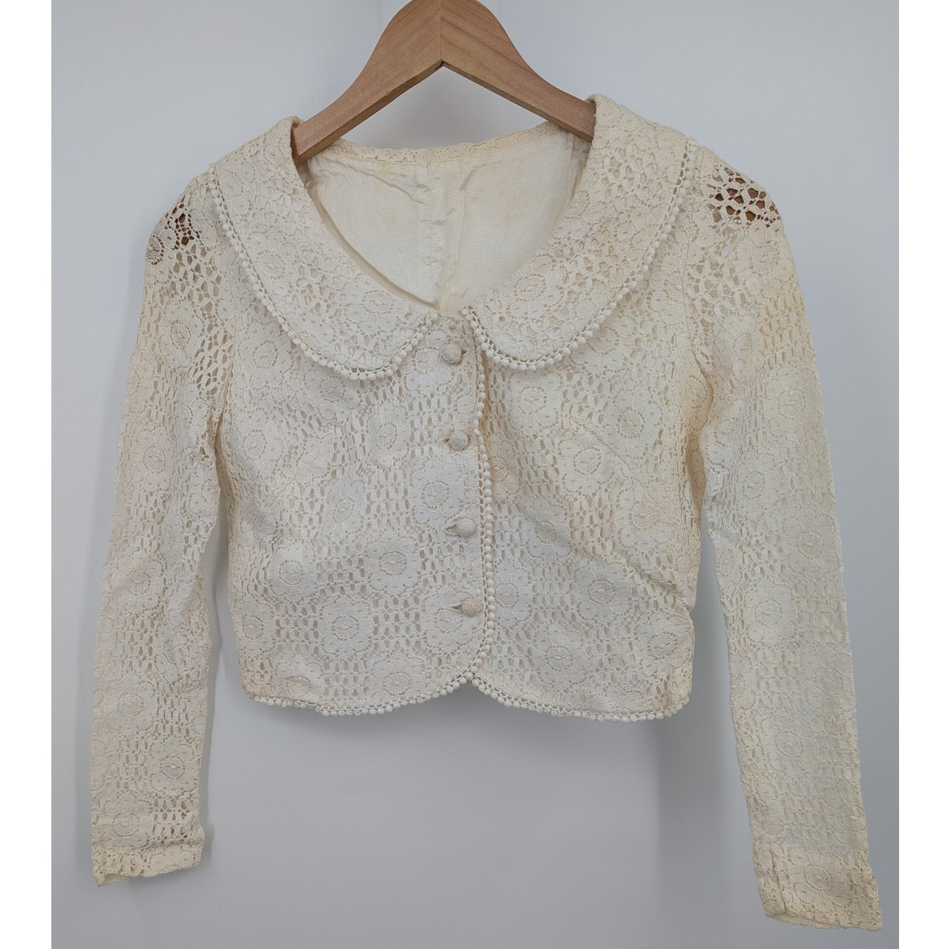 Vintage White Lace 2 Piece Button Down Blouse & Skirt Size Small *Read*