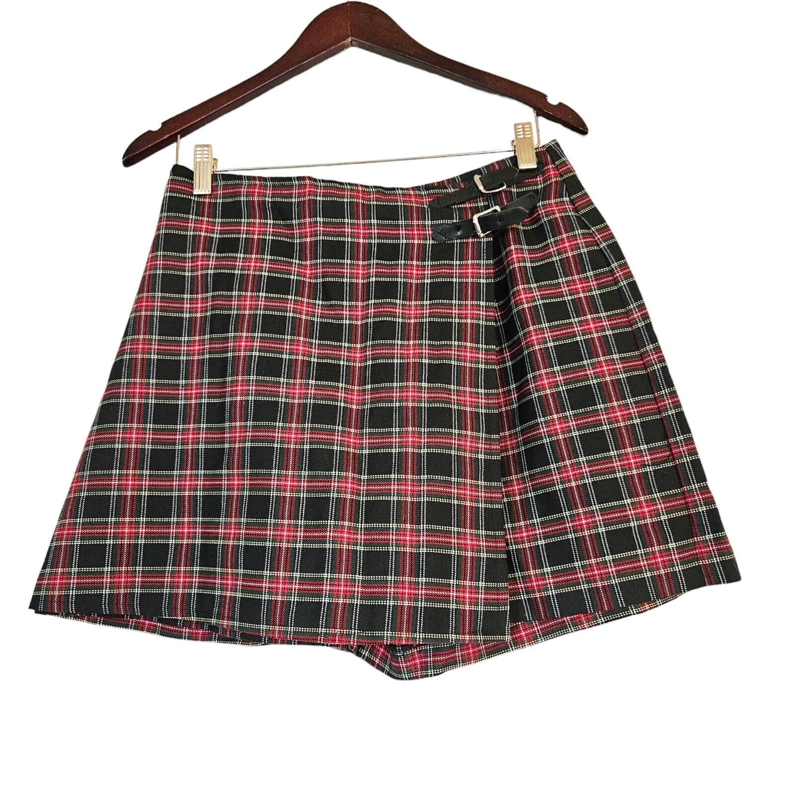 Vtg Star C.C.C. Womens Plaid Mini Skort Size 11/29 Waist Preppy Grunge Y2K Buckl