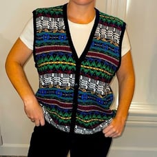 Vintage Koret Petites Mixed Print Acrylic Sweater Vest Button Down Size Medium