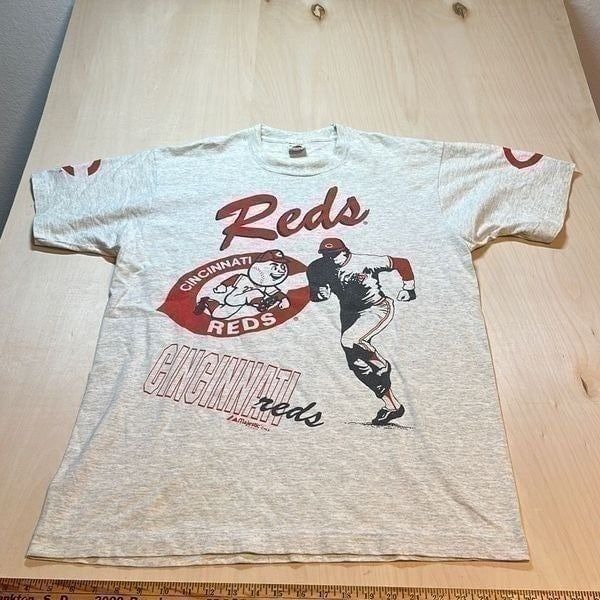 Vintage Cincinnati Reds Single Stitch T shirt Majestic XL Made USA AOP