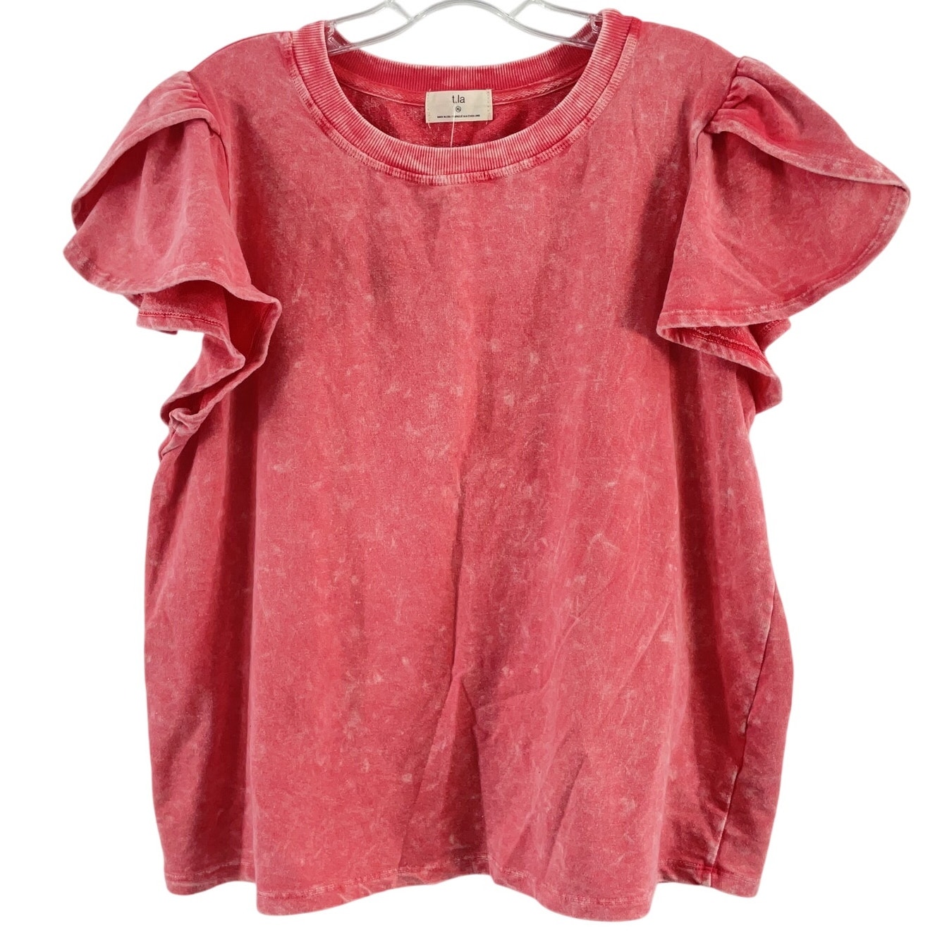 Anthropologie T. La Coral Pink Sweatshirt Ruffled Cotton Top Women’s XL Plus NWT