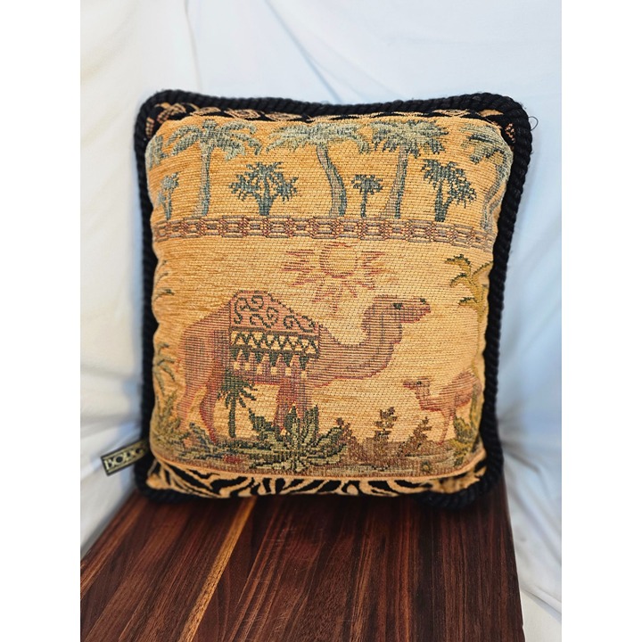 Borgata Tapestry Pillow Dessert Camel Palms Scene