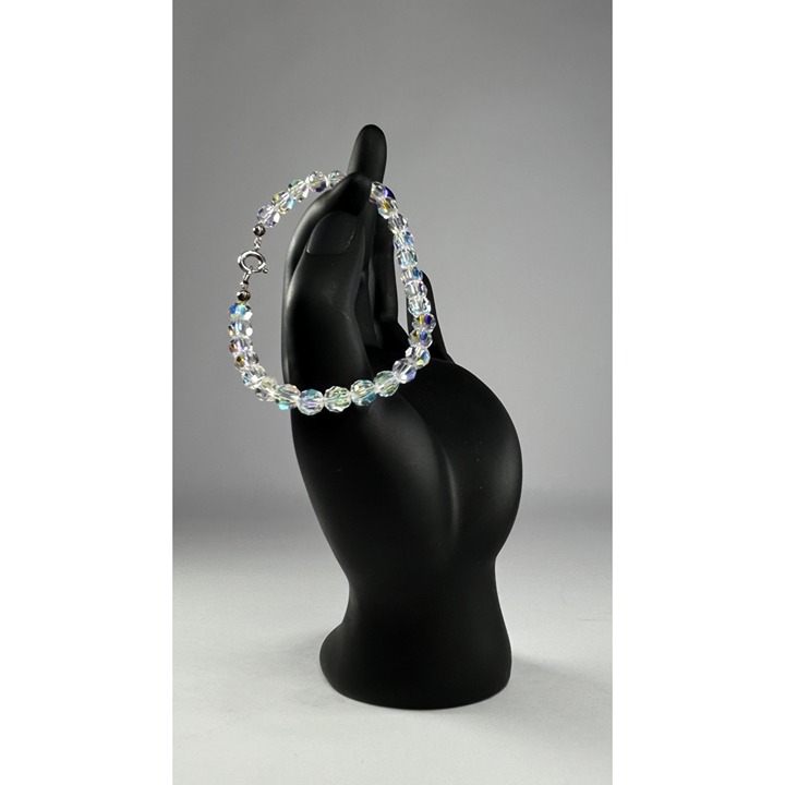 925 Bracelet Faceted Crystal Glass Aurora Borealis Jewelry Sterling Silver 925