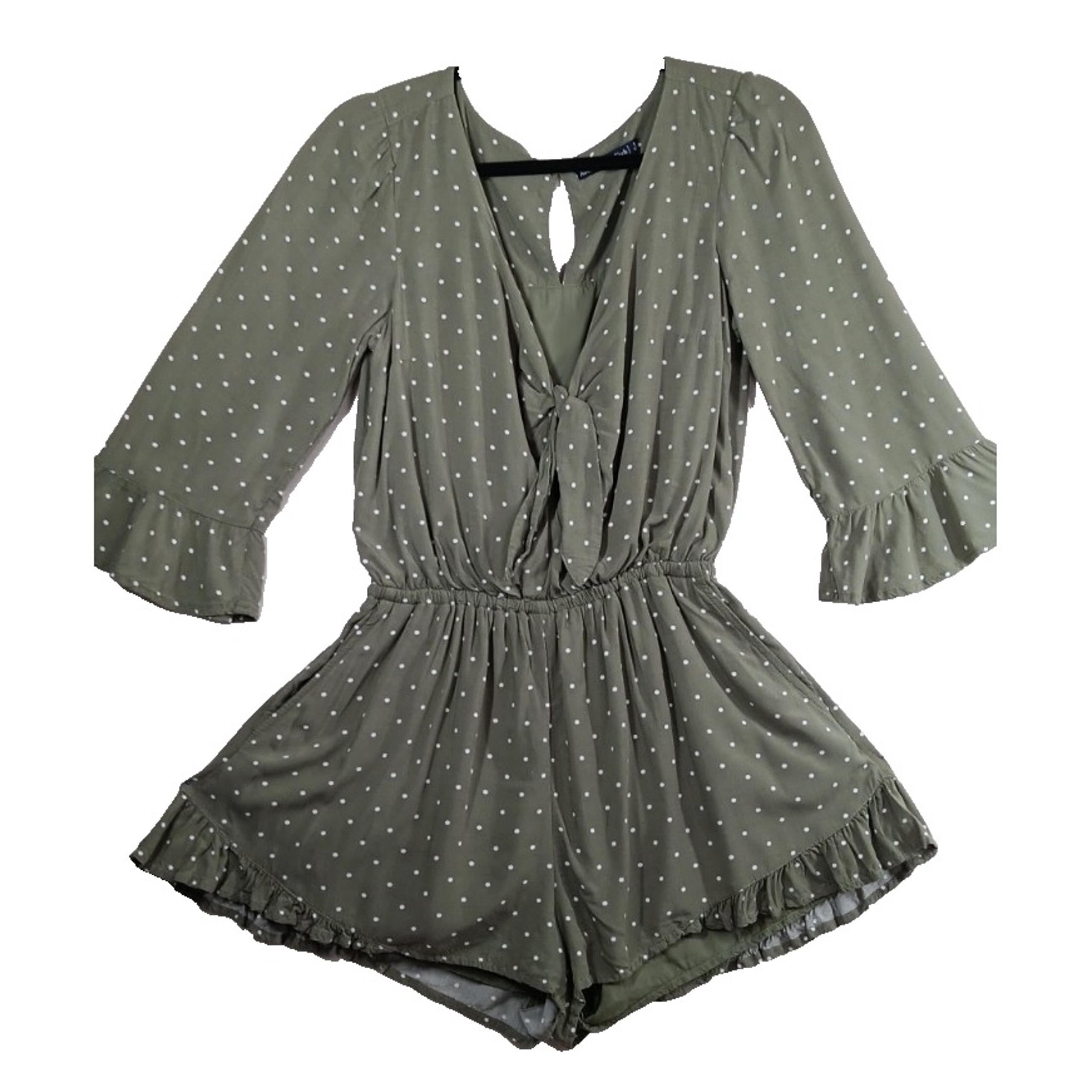 Abercrombie & Fitch Romper Small Green Polka Dots Knot Front Lined One Piece