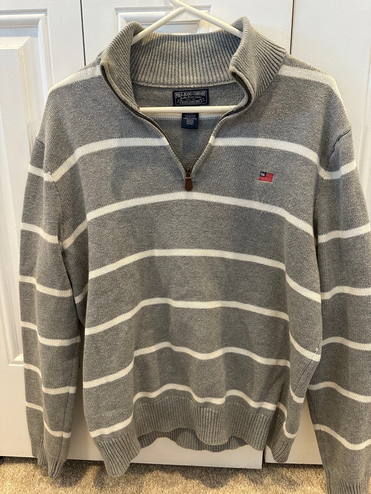 RL Ralph Lauren Polo Jeans Co. Vintage Men's Sweater Half Zip Gray Flag Medium