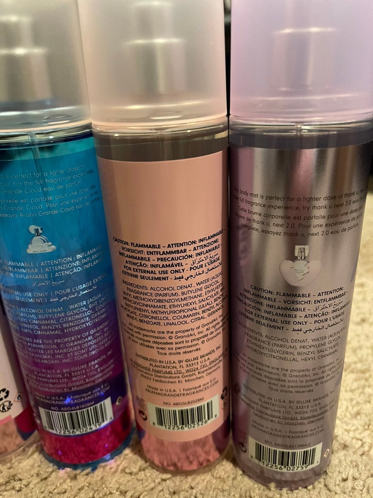 Ariana Grande Body Mists - Ari, Moonlight, Sweet shops Like Candy, Cloud, TUN, TUN 2.0