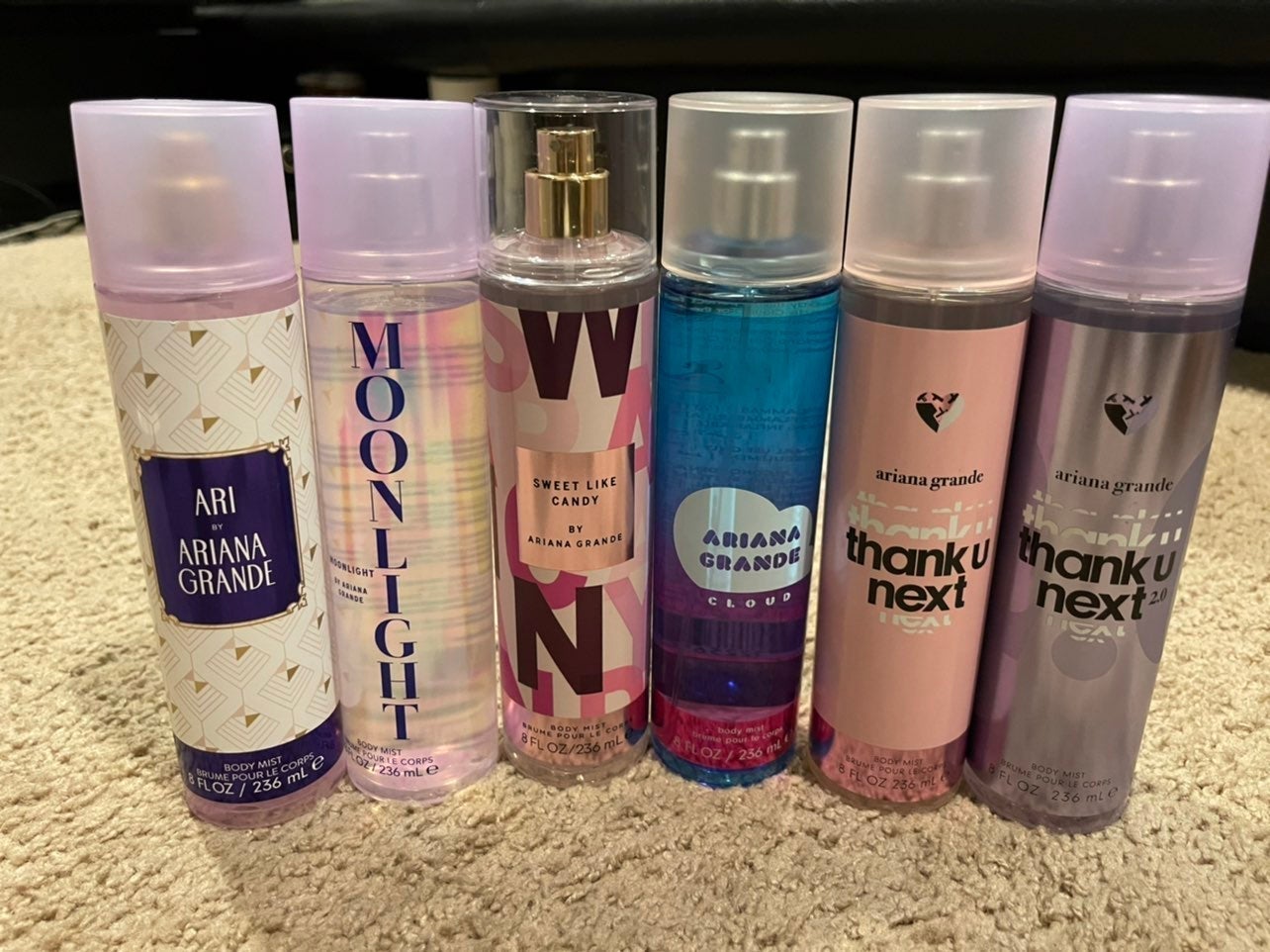 Ariana Grande Body Mists - Ari, Moonlight, Sweet shops Like Candy, Cloud, TUN, TUN 2.0