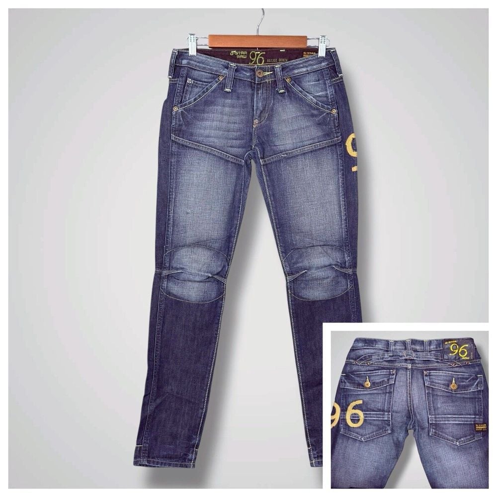 G-Star Raw 96 Elwood Heritage Embro Narrow Jeans Double Knee Womens 27x32