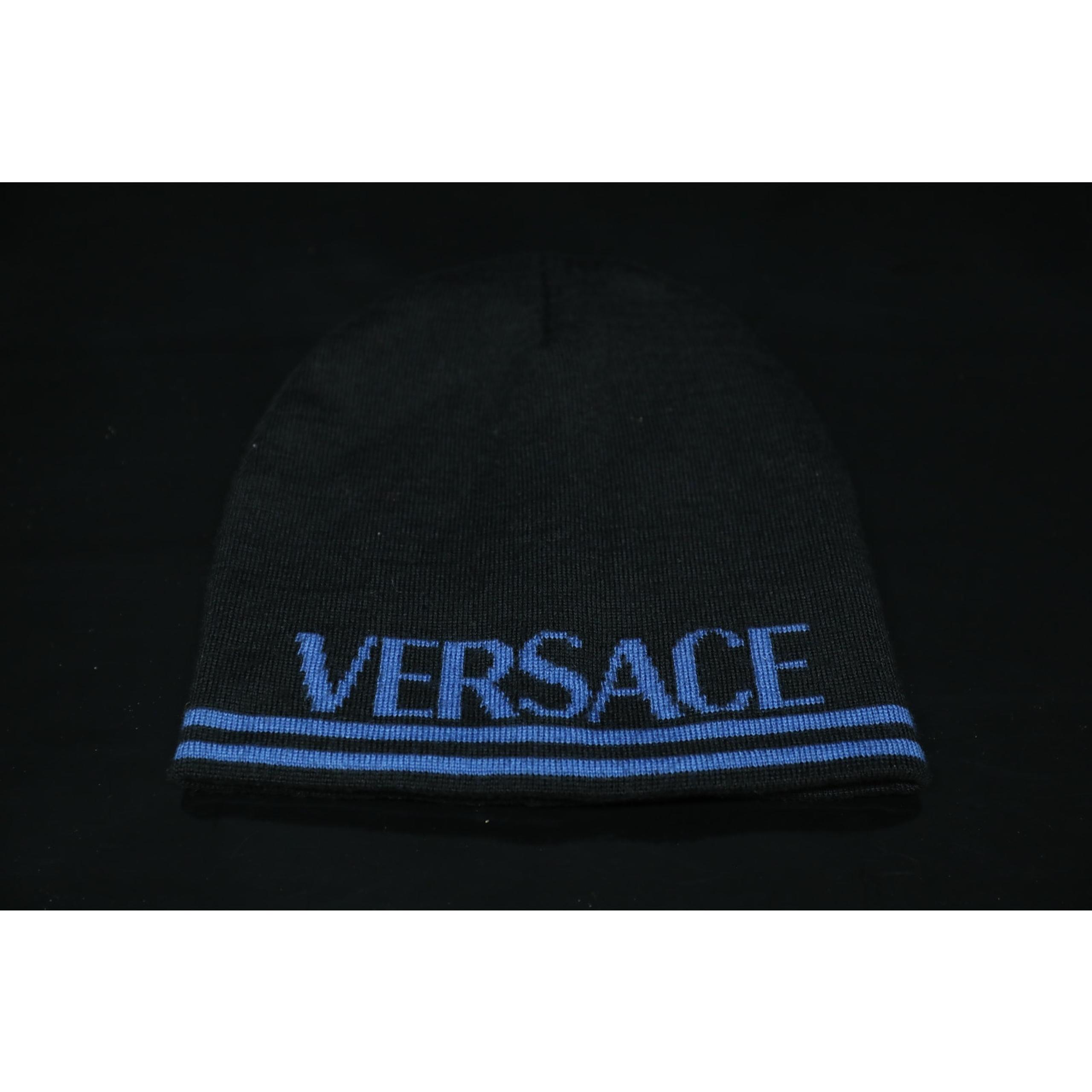 Versace Logo Beanie Black Blue