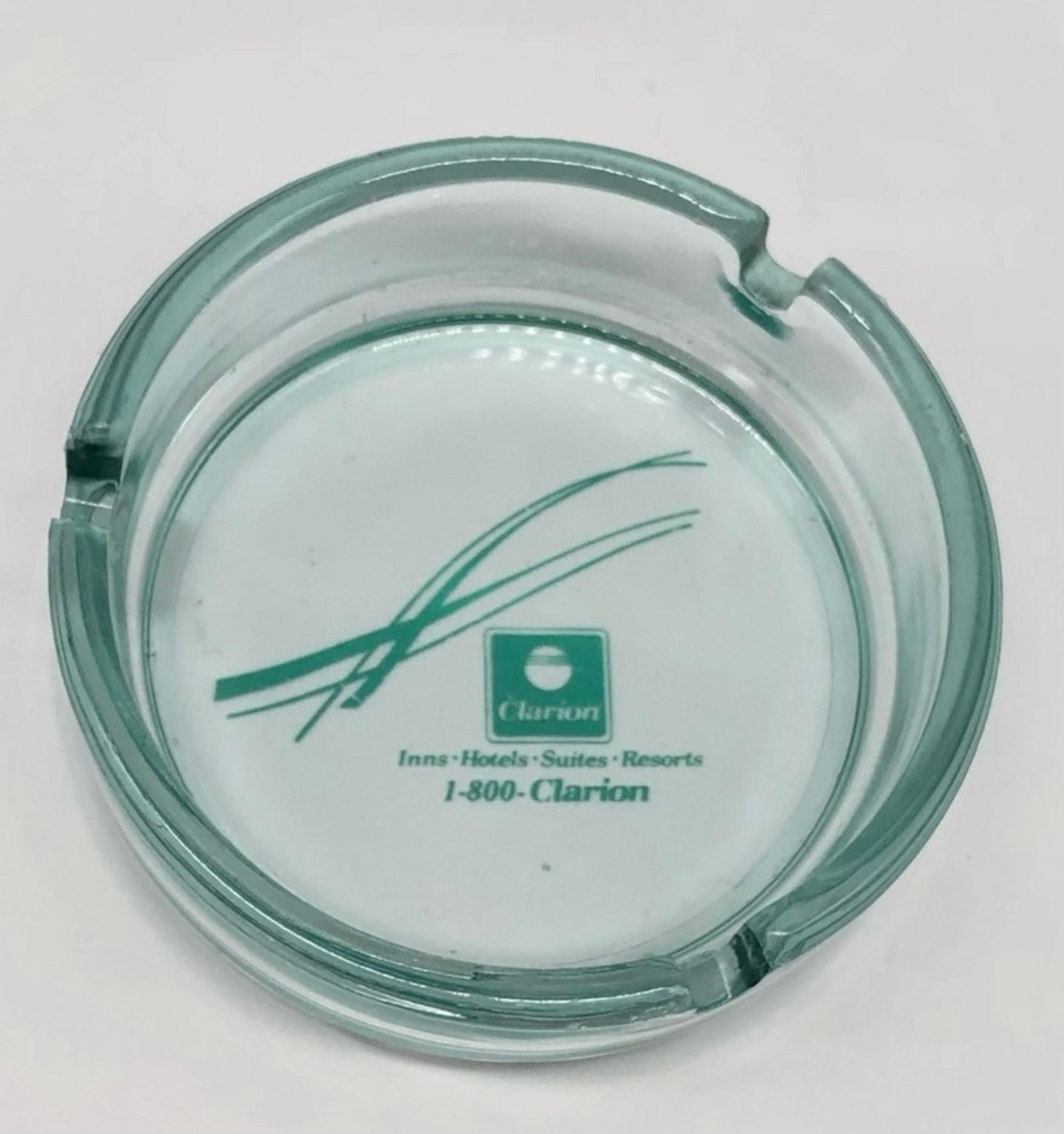 Vintage Aqua Glass Clarion Hotel Ashtray