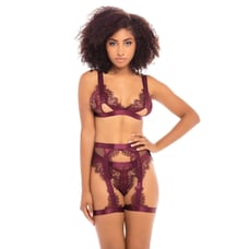 Oh Là Là Chéri NWOT Janet Eyelash Lace 3 pc Set Burgundy Red Size L / XL