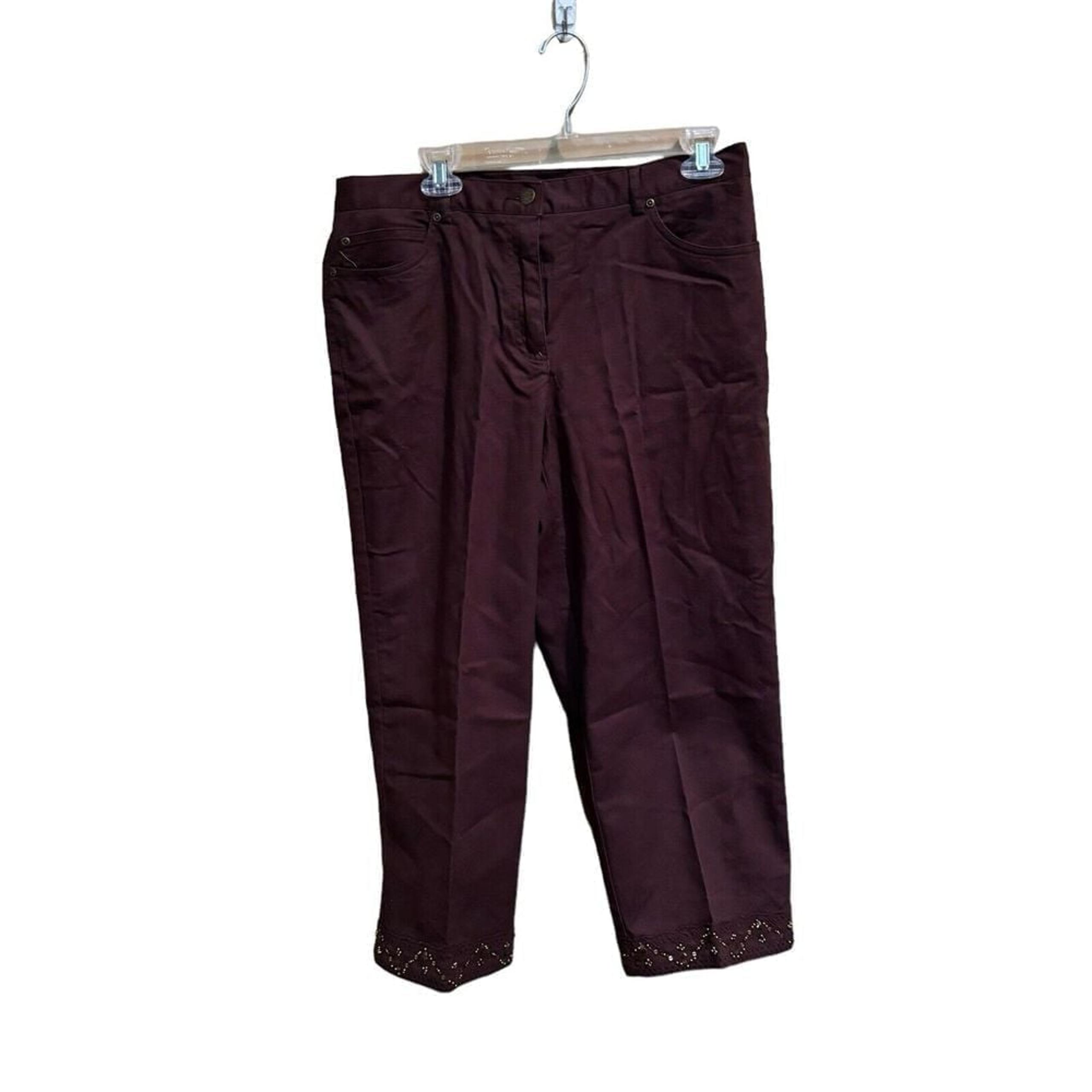 Ruby Rd. Women's Brown Ankle Pants Embellished Hem Size 12 NWT  Out On A Limb