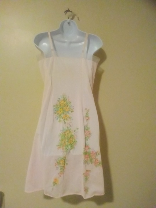 1950s Rogers Run-Proof Hand Painted Floral Slip Chemise